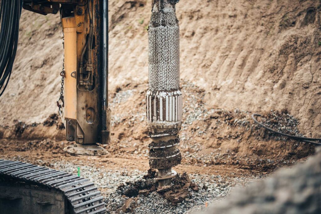 Mining drill piercing the ground